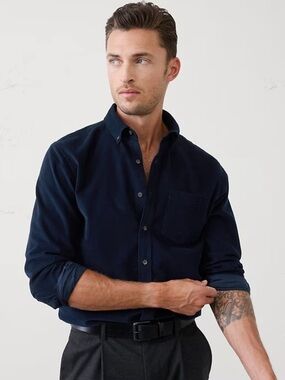 Banana Republic Fine-Wale Corduroy Button-Down Shirt in dark navy blue